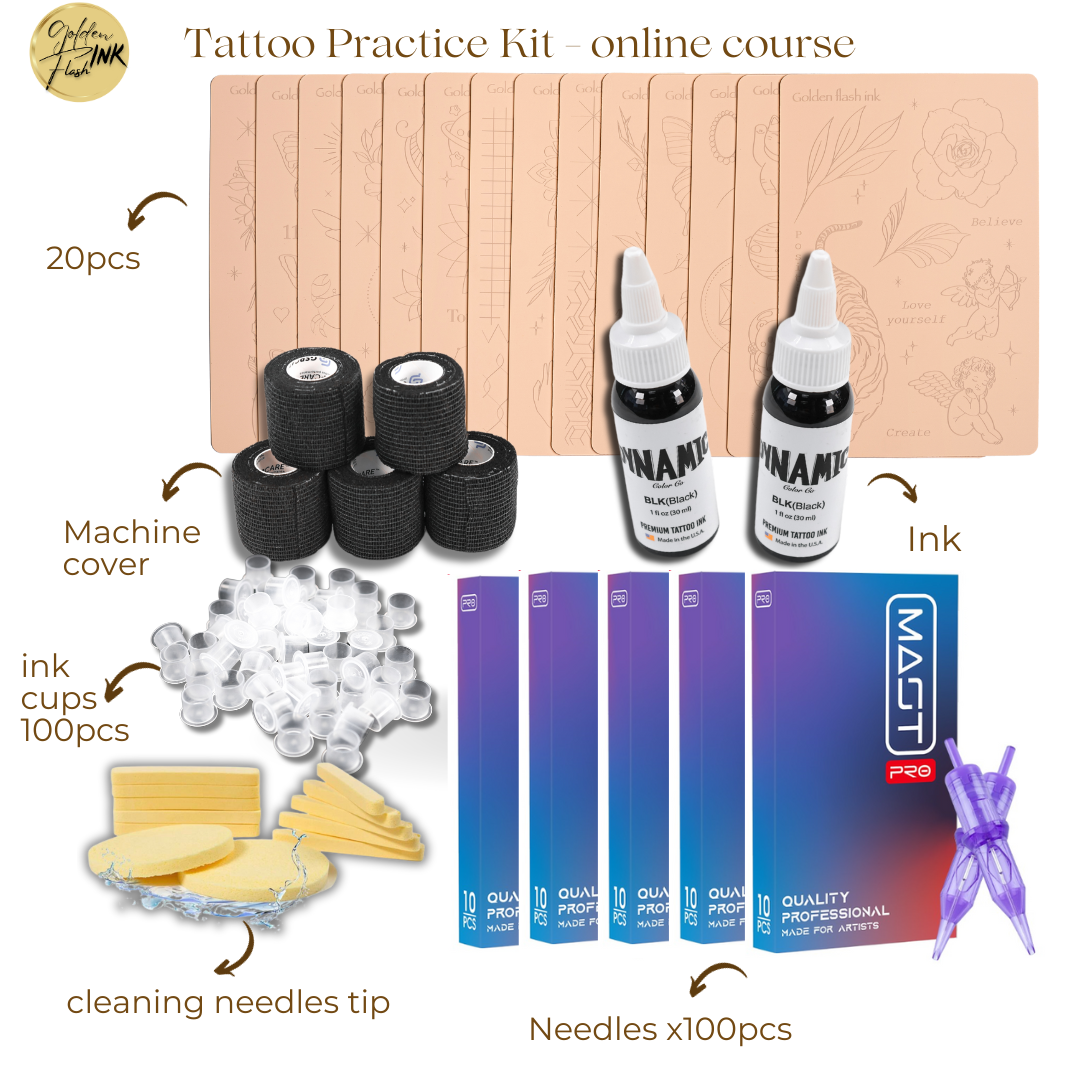 Set Full 10 Pcs Practice Skin and Beginner Tattoo Starter Kit