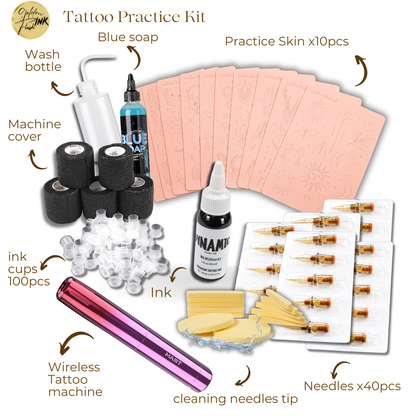 Set Full 10 Pcs Practice Skin and Beginner Tattoo Starter Kit